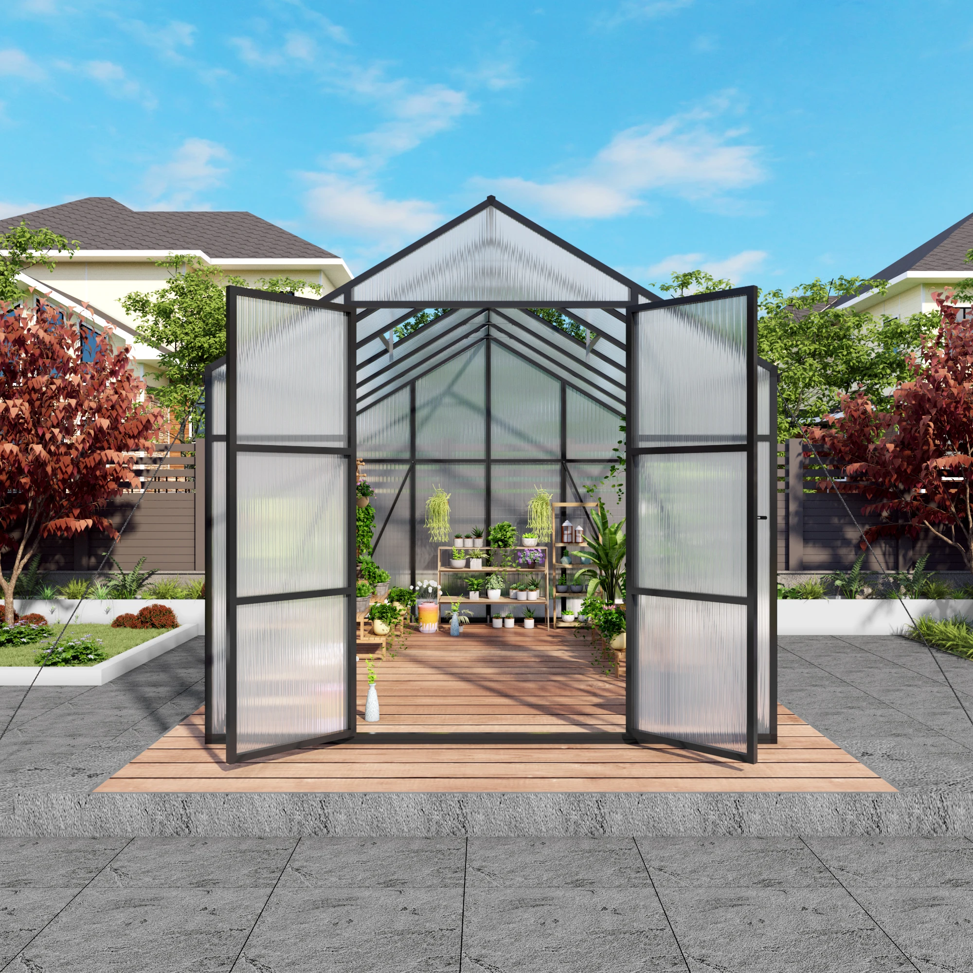 

SUSUA 8x12 FT Newly Design Greenhouse Polycarbonate Raised Base and Anchor Aluminum Heavy Duty Walk-in sunroom for garden