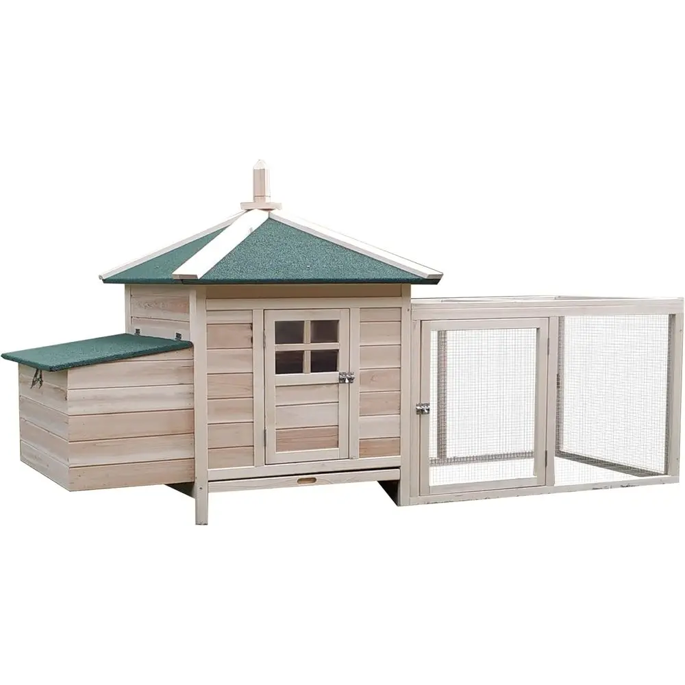 

77-дюймовый деревянный курятник из натурального дерева с гнездовым ящиком, съемным поддоном и уличным вольером для кур на заднем дворе