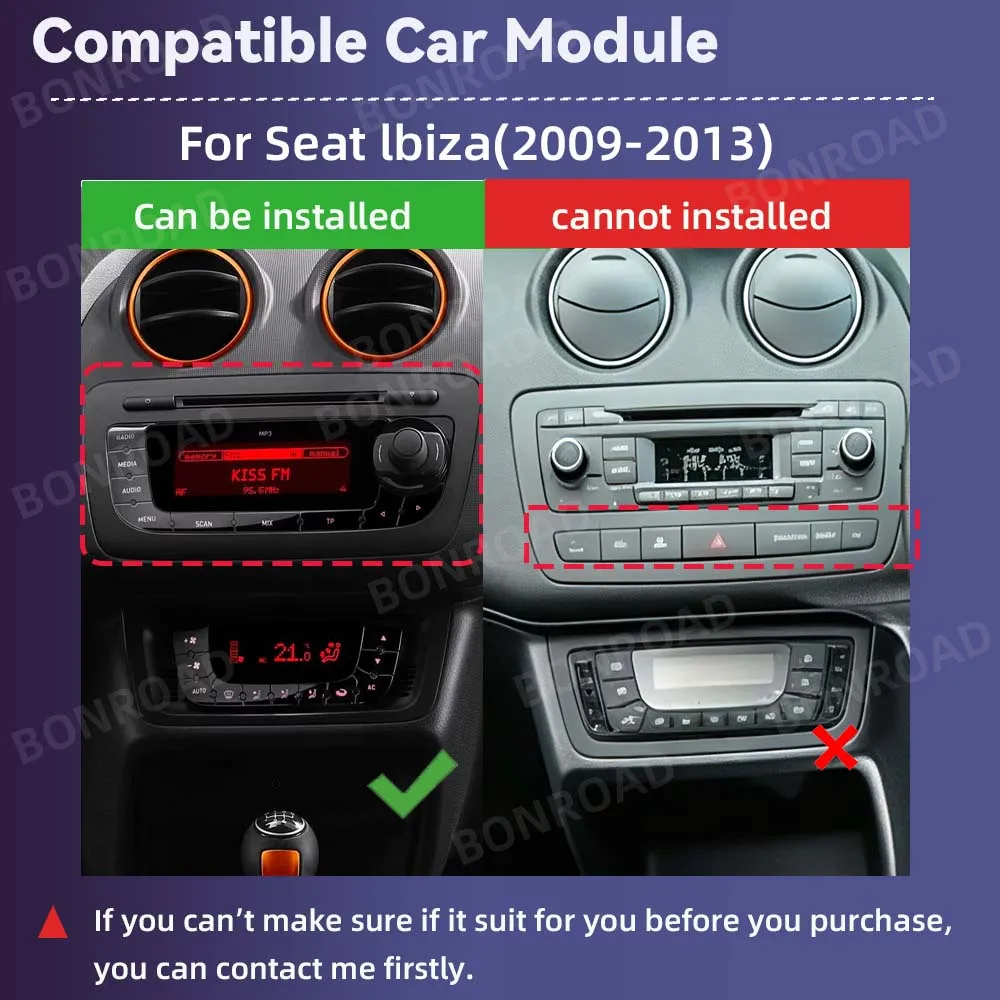 BONROAD, reproductor multimedia Linux de 7 pulgadas para Seat Ibiza 6J, modelos de 2008 a 2013. Pantalla táctil con conexión inalámbrica a CarPlay, Mirrorlink, YouTube, GPS, DSP, Bluetooth y AirPlay.