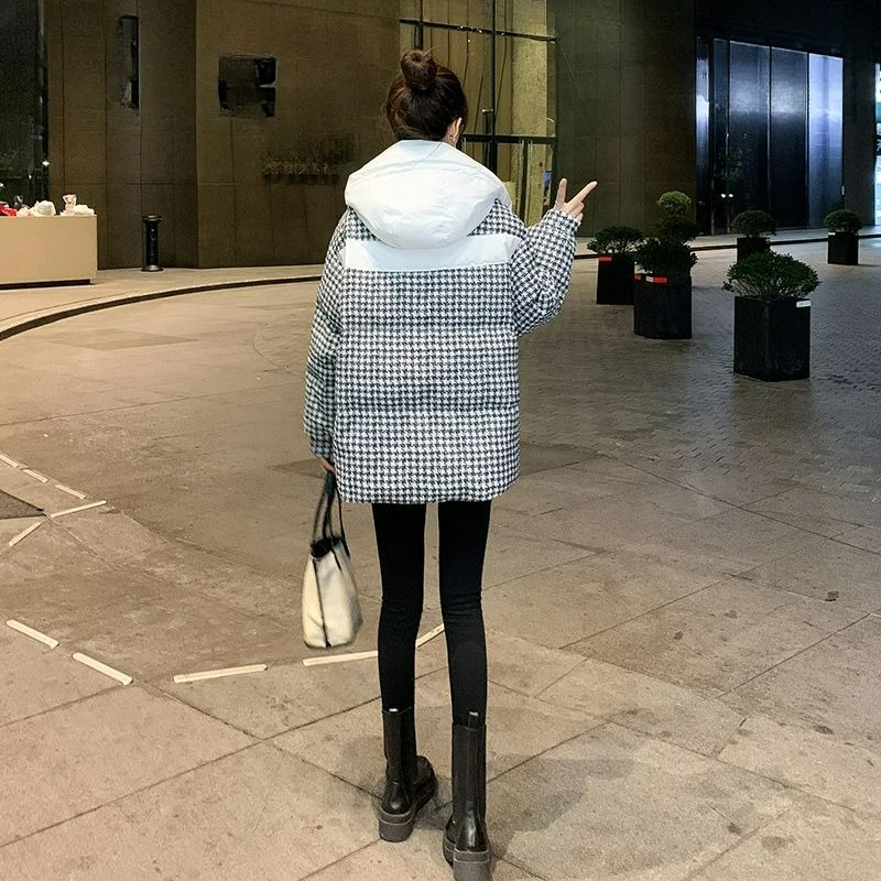 A New High-end Loose-fitting Slimming Hooded and Thickened Cotton-padded Jacket for Women in Winter with A Thousand Bird Pattern