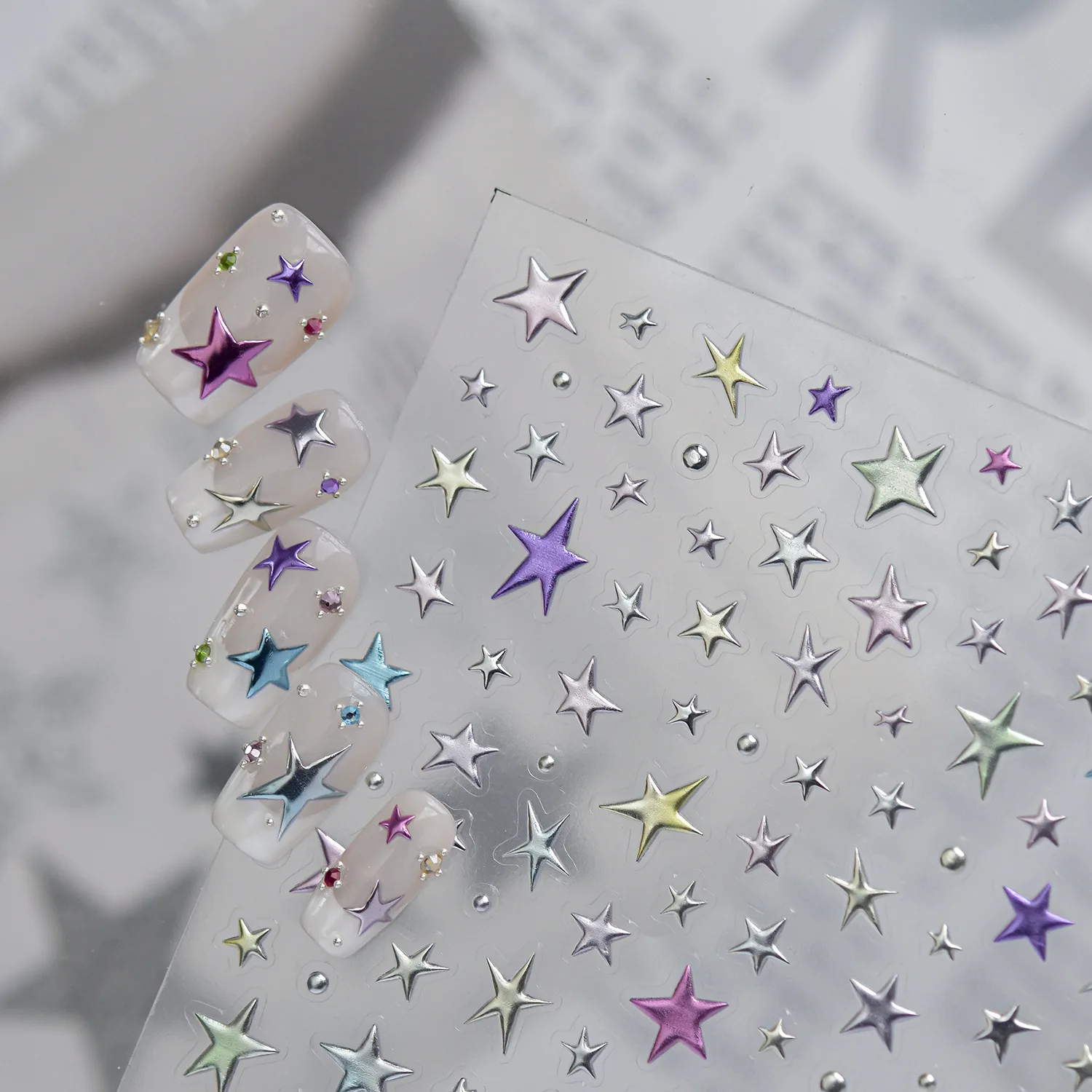 1Pcs Swwet Colorful Stars Metal Nail Stickers Five Pointed Stars Patterns Self-adhesive Nail Decoration Stickers DIY Accessories