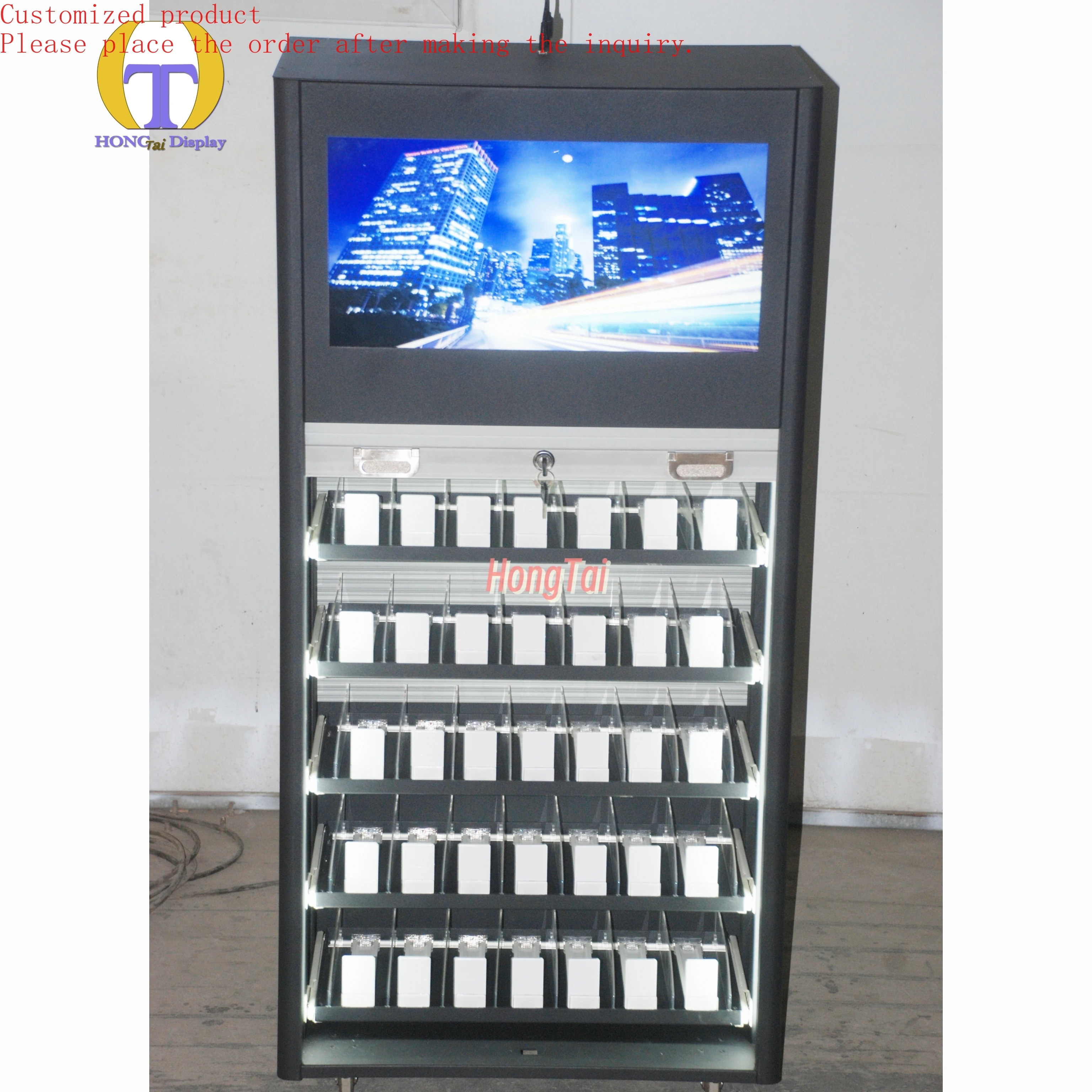

Custom.Supermarket Retail Store Tobacco Display Adjustable Shelves With LED Lights and Pushers Cigarette Display Showcase Rack