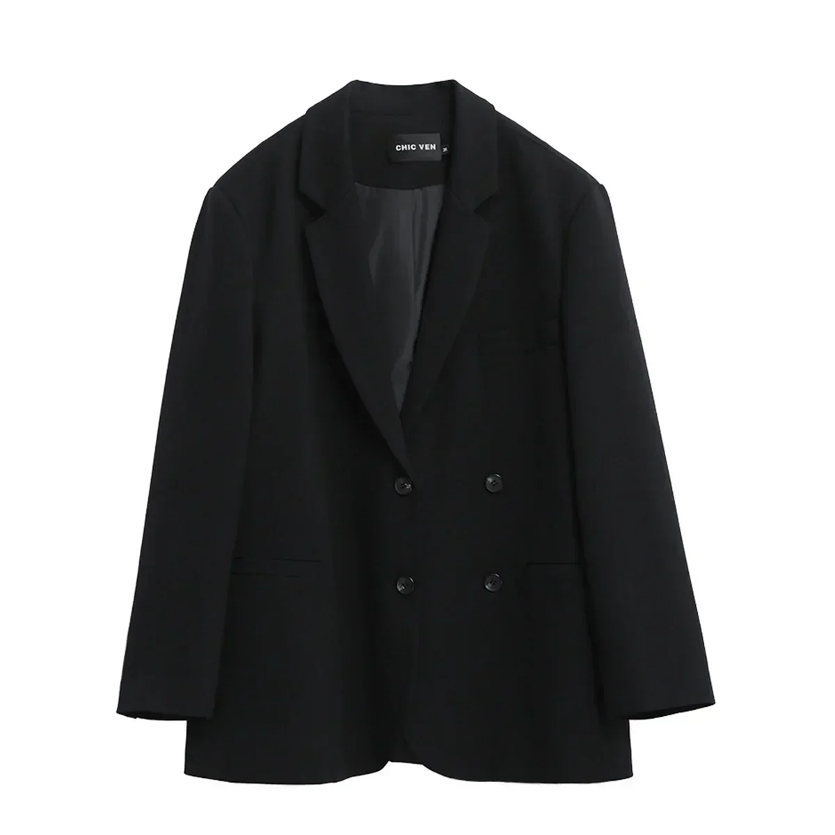 CHIC VEN-Blazer mi-long à double boutonnage pour femme, manteau décontracté pour femme, haut à manches longues, mode de bureau, 2021