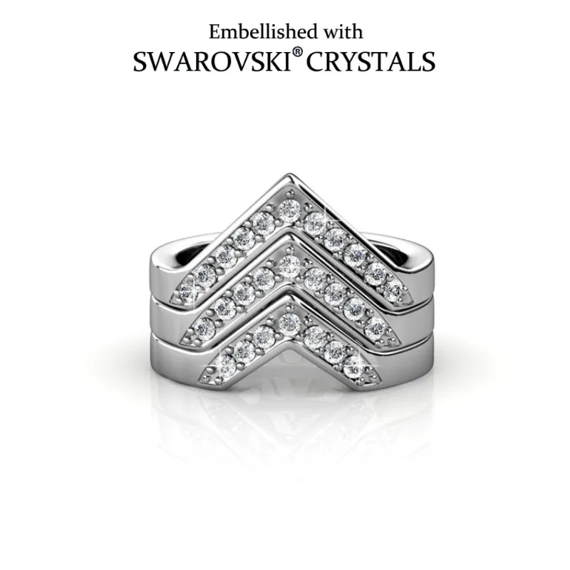 

Daisini V-образное 3-рядное кольцо с кристаллами, украшенное кристаллами Swarovski, латунь из белого золота 18 карат для женщин и мужчин в стиле хип-хоп