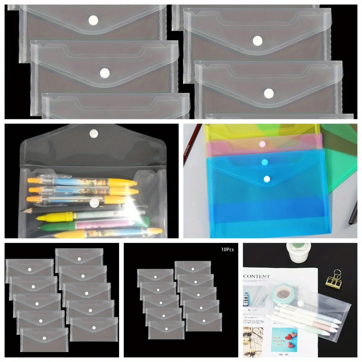 10pcs Thickened Button Type A5 Transparent Document Bag for Sewing Supplies Storage - For Organizing Bills,Receipts & Invoices