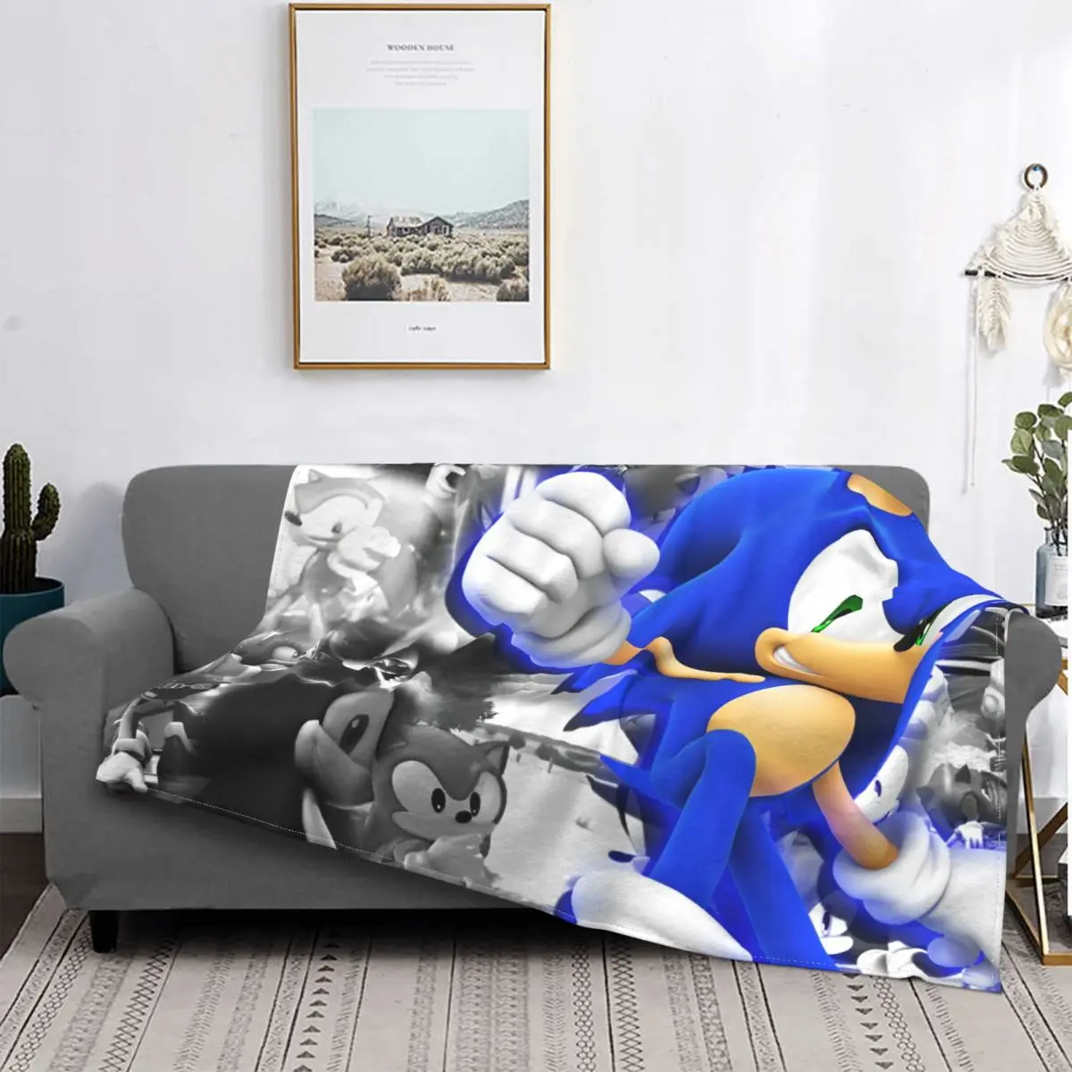 S-Sonic Retro Game Cartoon Knitted Blankets Coral Fleece Plush Japanese Cool Warm Throw Blankets for Bed Bedroom Quilt