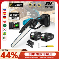 Gisam 8Inch Brushless Electric Saw Cordless Chainsaw Handheld Garden Wood Logging Chainsaw Power Tool for Makita 18V Battery Pin