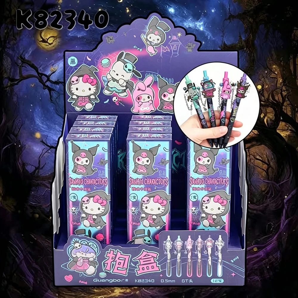 12pcs/Lot Kitty Hangyodon Kuromi Melody Press Gel Pen Cute 0.5mm Black Ink Signature Pens Promotional Gift School Supply