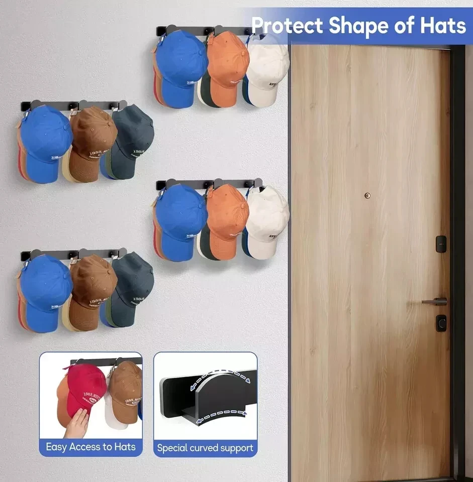 

Wall Mounted Hat Holder For Baseball Caps Storage Organizer With Traceless Hooks Display Racks For Home & Store Decor