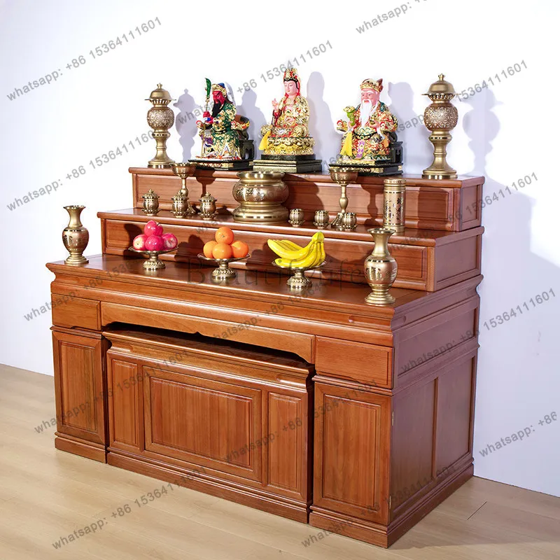 Stepped tribute table Tibetan three-layer altar cabinet Solid wood new Chinese shrine Multi-layer Buddhist platform