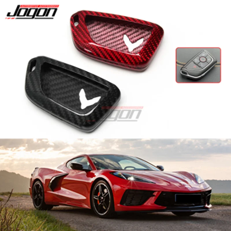 Jogon For Chevy Chevrolet Corvette C8 Coupe Z51 2020 2021 Carbon Fiber Car Smart Key Case Fob Holder Cover Trim Keyless