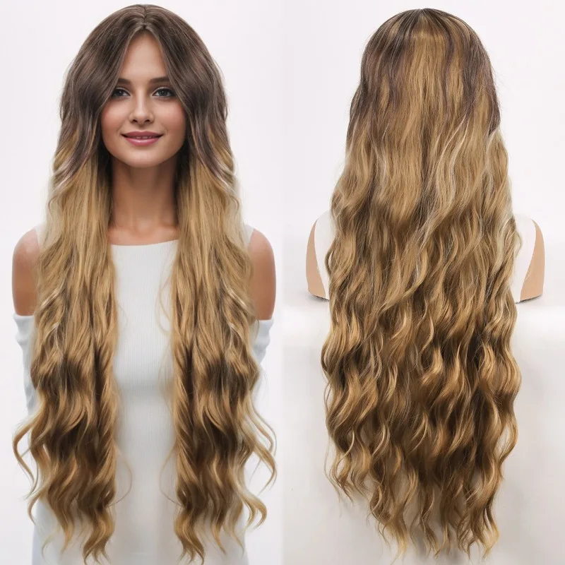 Lady Fashion Instant Nudelrolle Kopfbedeckung Bar Dress Up Bunte Mittelscheitel Pony Langes lockiges Haar Ball Kopfbedeckung Lange Stil Perücke