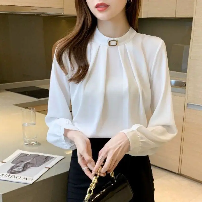 

Thiened Fce Lined Profional Work irt Women's Autumn Winter New Sle Overhead Faionable Top Korean Sle Loose Fit