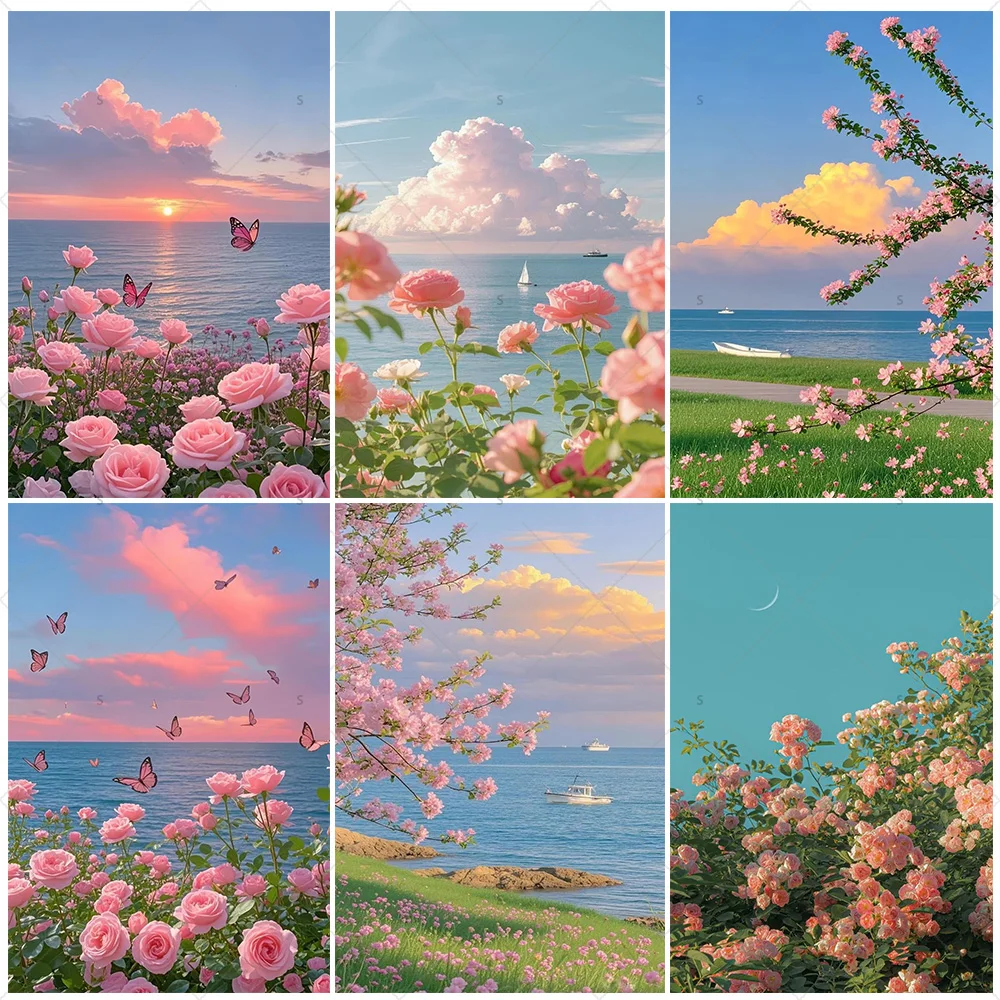 

Spring Pink Flowers Photography Background Decoration Rose Tulips Cherry Blossom Cloud Backdrop Supplies Room Decor Photo Studio