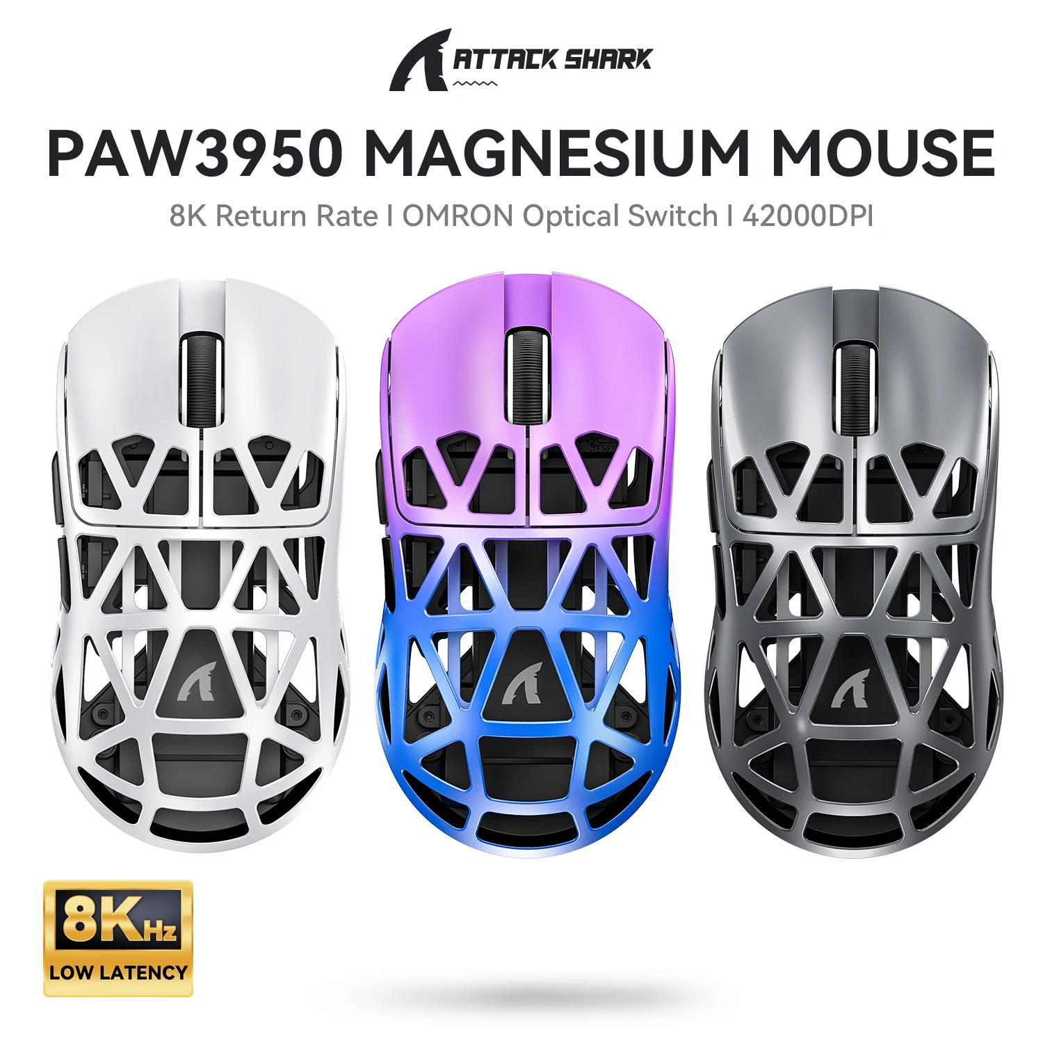 ATTACK SHARK R2 Tri-Mode Mouse, Ultra-Light Magnesium Alloy,PAW3950 42000 DPI Optical Sensor, 8000Hz Polling Rate