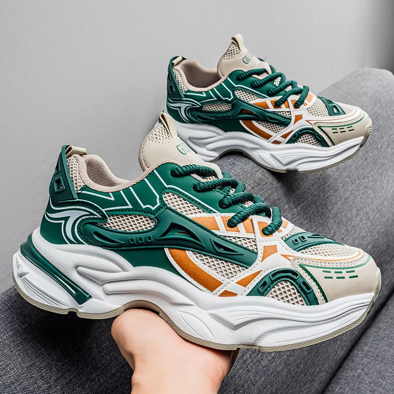 

New Men Casual Shoes Lace Up Outdoor Thick Sole Flat Fashion Shoes Luxury Dad Shoes Clunky Sneakers Walking Comfortable Soft