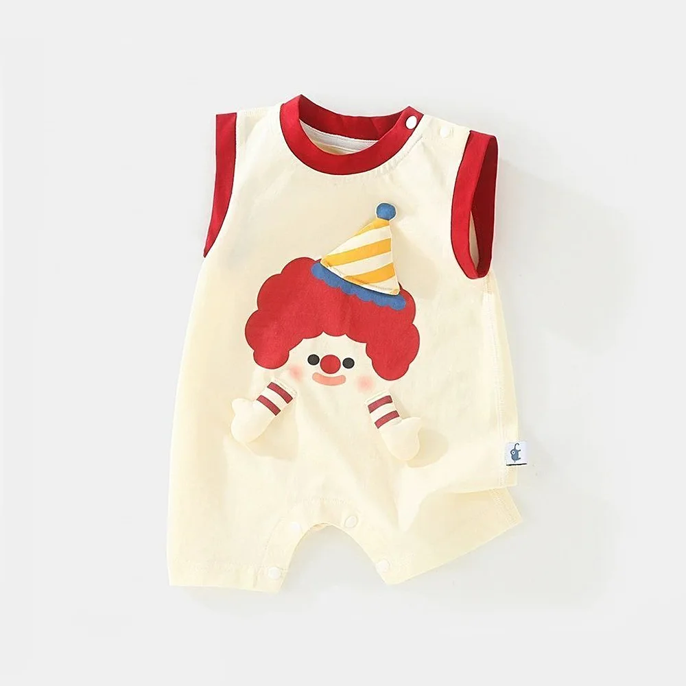 

( 0-3 Years Old) Infant Baby Cartoon Cute Clown Sleeveless Cotton Onesies Hooded Crawling Clothes For Kids Toddlers Summer