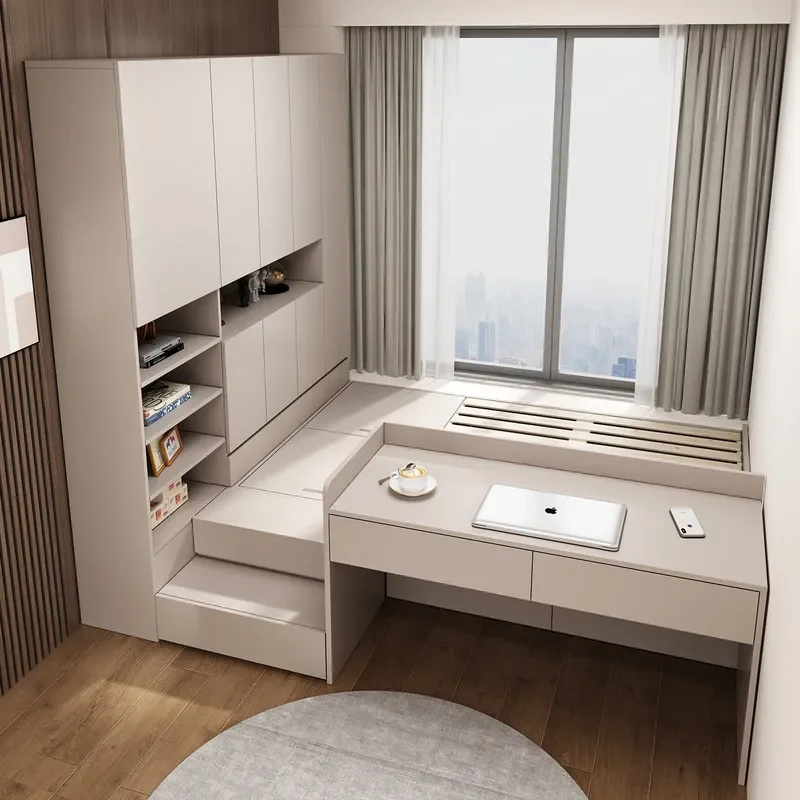 for Bedside Table Desk Integrated Small Apartment Children Room Study High Box Single Double Bed with Partition Storage
