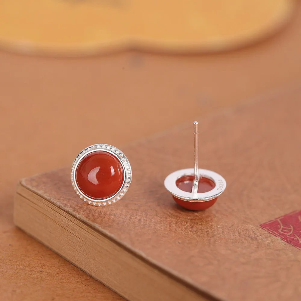 BOCAI New S925 Sterling Silver Jewelry Fresh And Sweet Southern Red Agate Earrings Women's Selected Gift