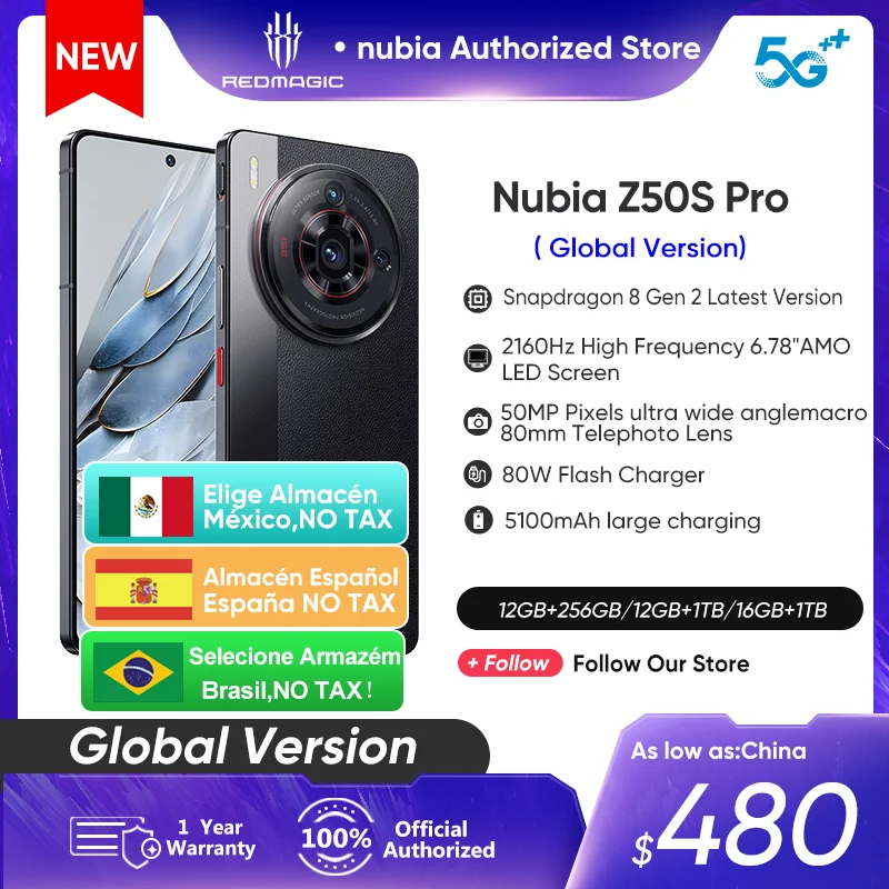 Nubia Z50S Pro 5G Global Version 120Hz AMOLED flexible Latest Version Snapdragon 8 Gen 2 Latest 50MP Dual Camera 80W Fast Charge