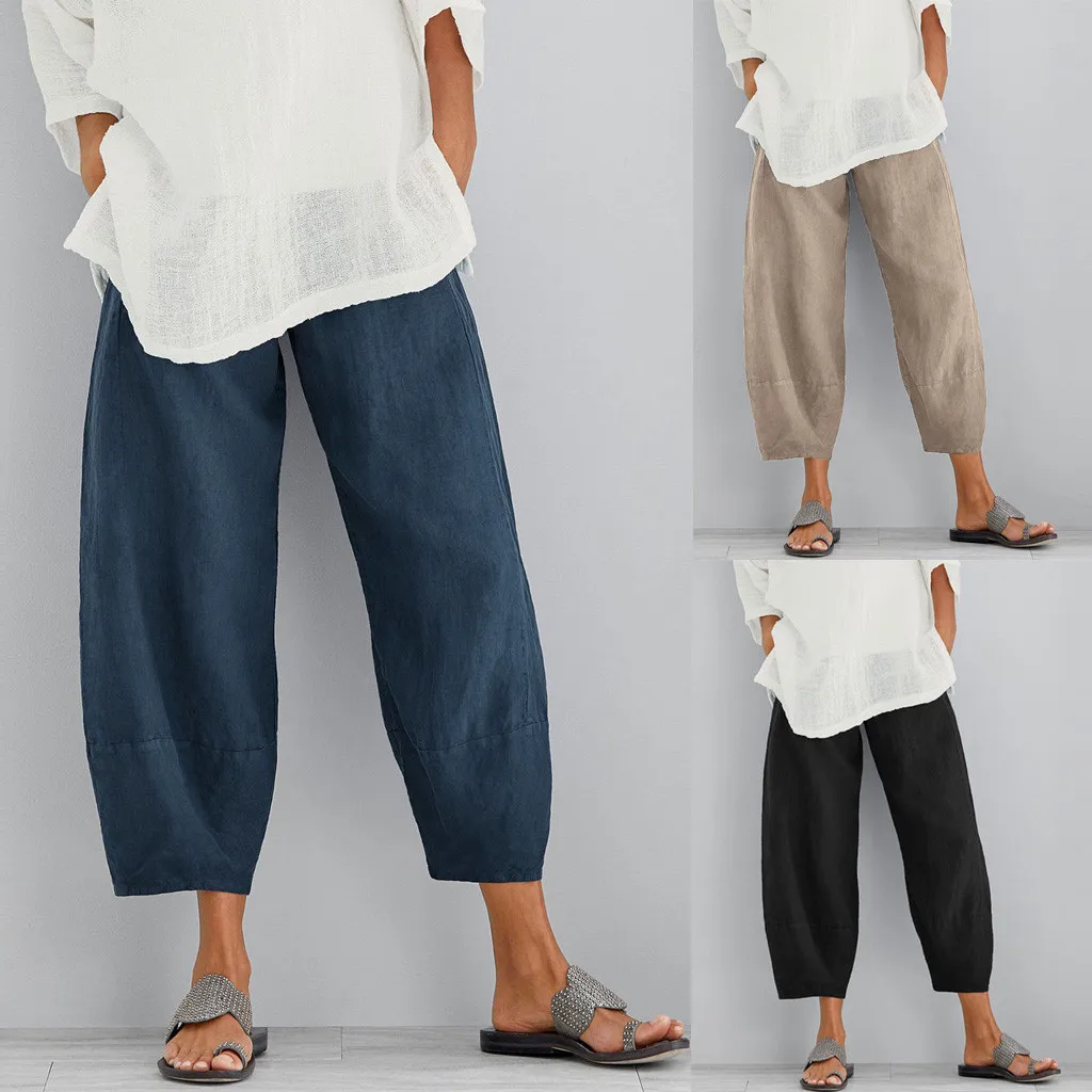 plus Size Women's Pure Cotton Linen Wide Leg Harlan Pants Splicing Style Autumn Spring Season Casual Trousers for Ladies