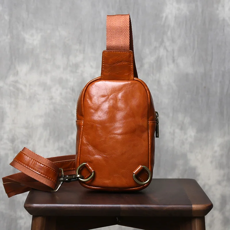 Handmade Genuine Leather Commuting Shoulder Bag Mens Leather Simple Bag Crossbody Phone Bag High-End Casual Original Chest Bag