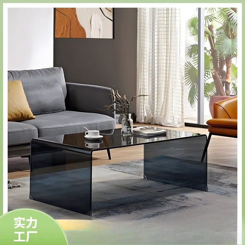 Transparent coffee table, glass minimalist home use with a light luxury and high-end feel, minimalist modern small table