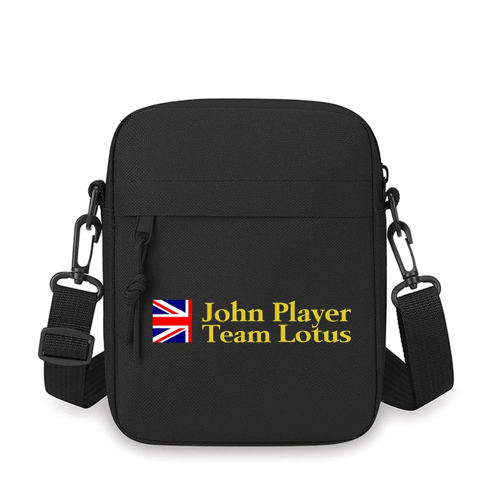 Union Jack John Player Team Lotus hombres bolso cruzado de un solo hombro mujeres dibujos animados Anime película diseño de impresión Unisex