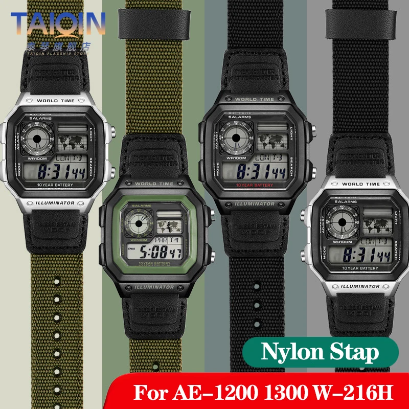 Nylon Watch Strap For Casio 3299 Series AE1200 AE-1200 1300 W-216H F91W A159 A169 A158 SGW-300/400 Canvas Sports Watchband 18mm