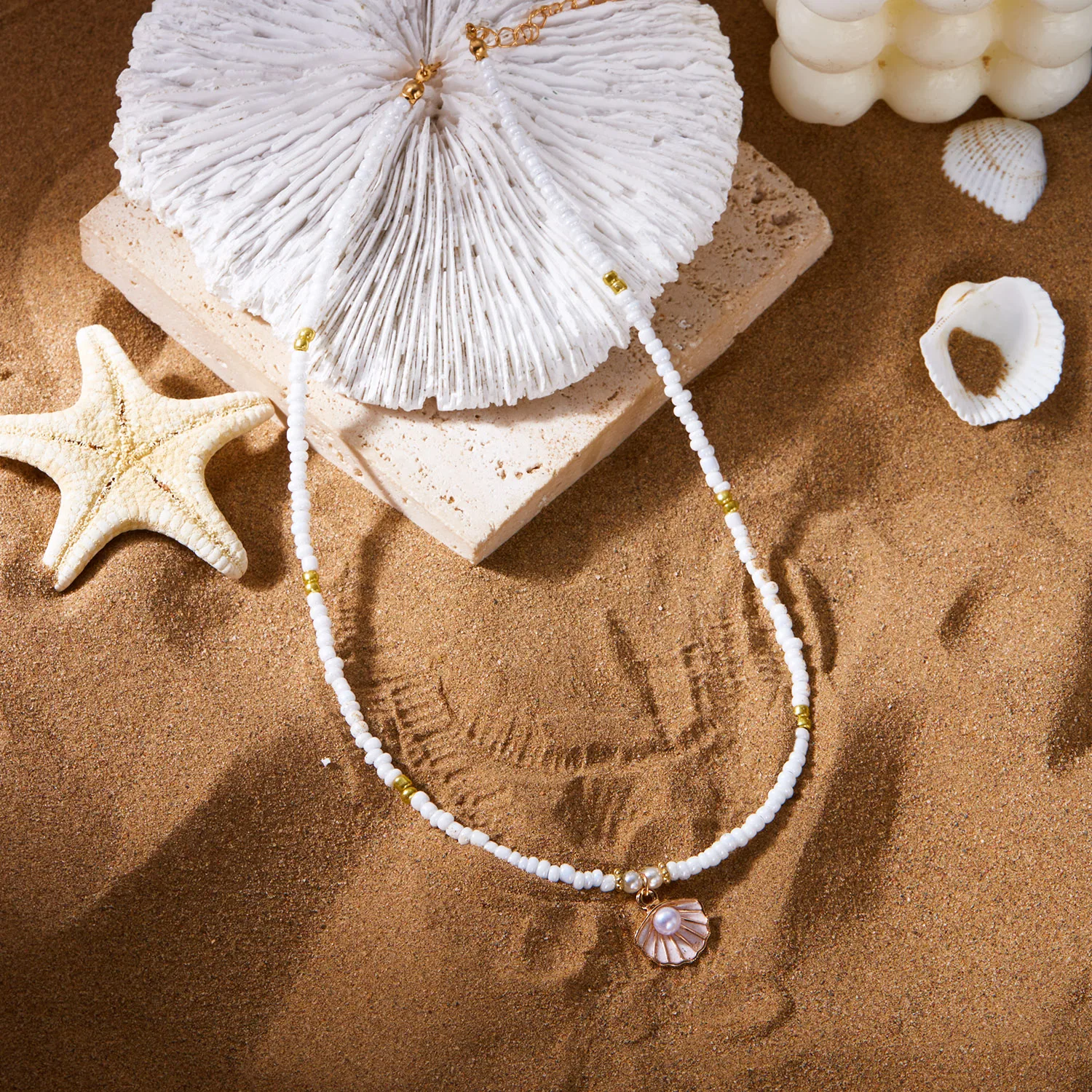 Bohemian Handmade Perlen Kette Mode Halsketten für Frauen Einfache Metall Shell Anhänger Halsketten Party Schmuck Geschenke – Detail 9