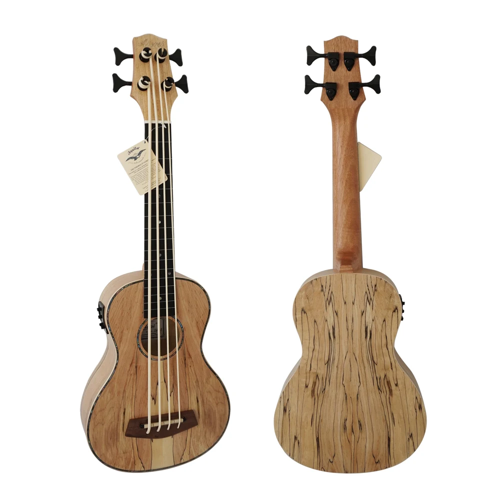 Bass Ukulele Spalted Maple Wood Body 4 String Acoustic String Instrument For Low Tone Music Performance Practice