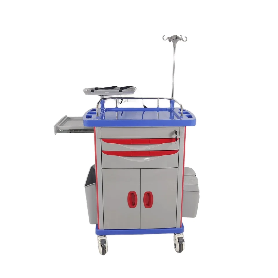ABS Emergency Cart, Medical Care Trolley, Hospital Plastic Trolley, Multifunction Medical Facility Equipment, for Clinic