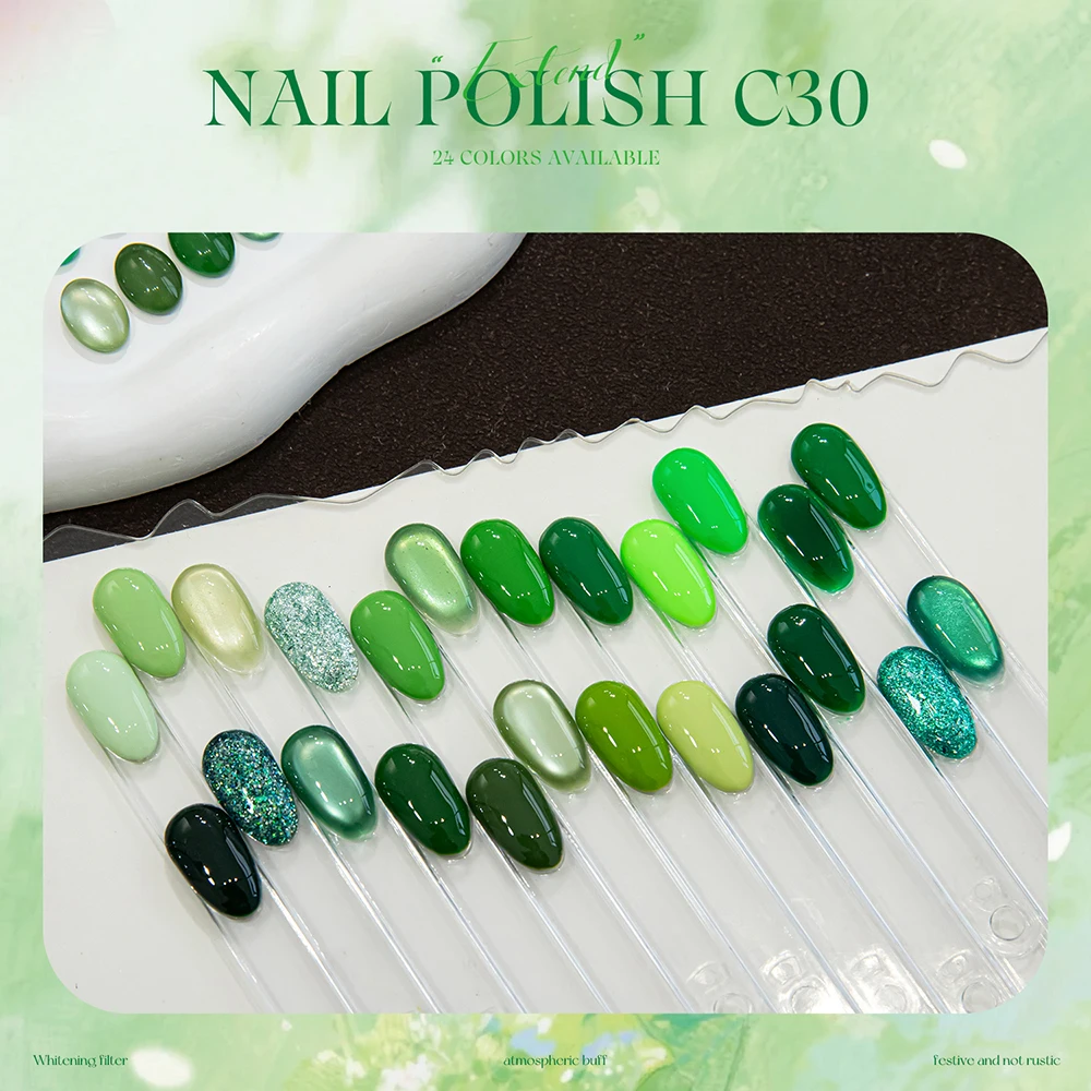 Vendeeni 24 Farben Grüner Gel-Nagellack Mischset Reine Farbe Glitzer Platin Gel Magnetischer UV-Katzenaugen-Gel-Lack mit Display – Detail 5