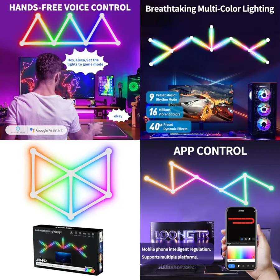 RGB Wall Light, LED DIY Geometry Splicing Gaming Lights, Backlit Modular Wi-Fi Colour Changing Home Decor Lights Work with Alex
