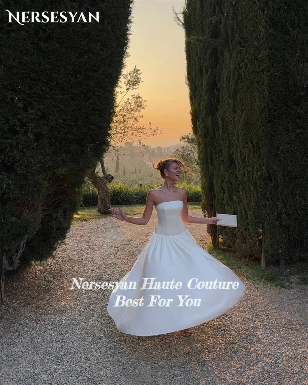 Nersesyan vestidos de casamento simples fora do ombro querida sem costas sem mangas vestido de noiva uma linha 2025 vestidos de noiva personalizados