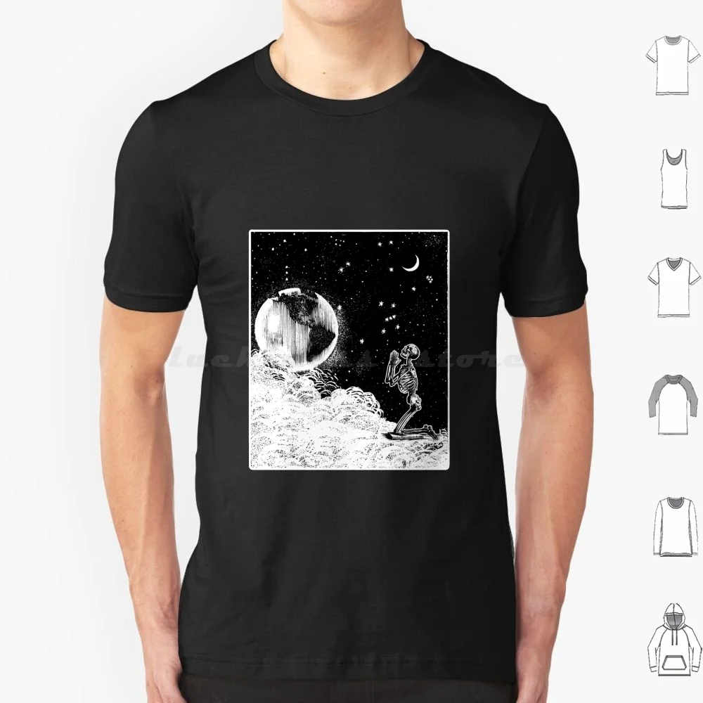Vintage Aesthetic Praying Skeleton In Space Occult Goth T Shirt Cotton Men Women DIY Print Skeleton Praying Occult Aesthetic