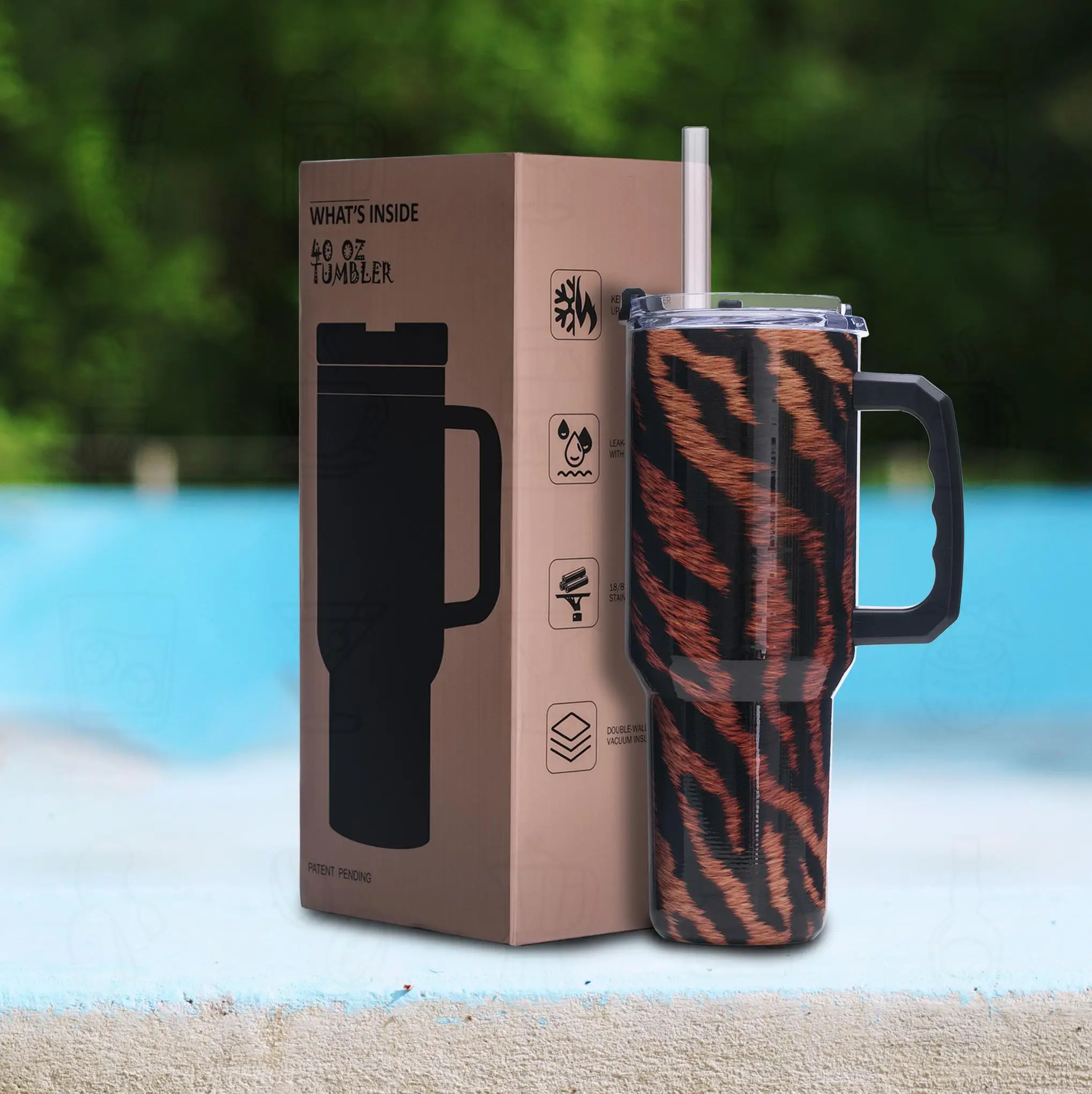 

Tiger Stripes 40oz Vacuum Insulated Stainless Steel Tumbler with Handle for Coffee, Tea, or Gym – Gift for Husband