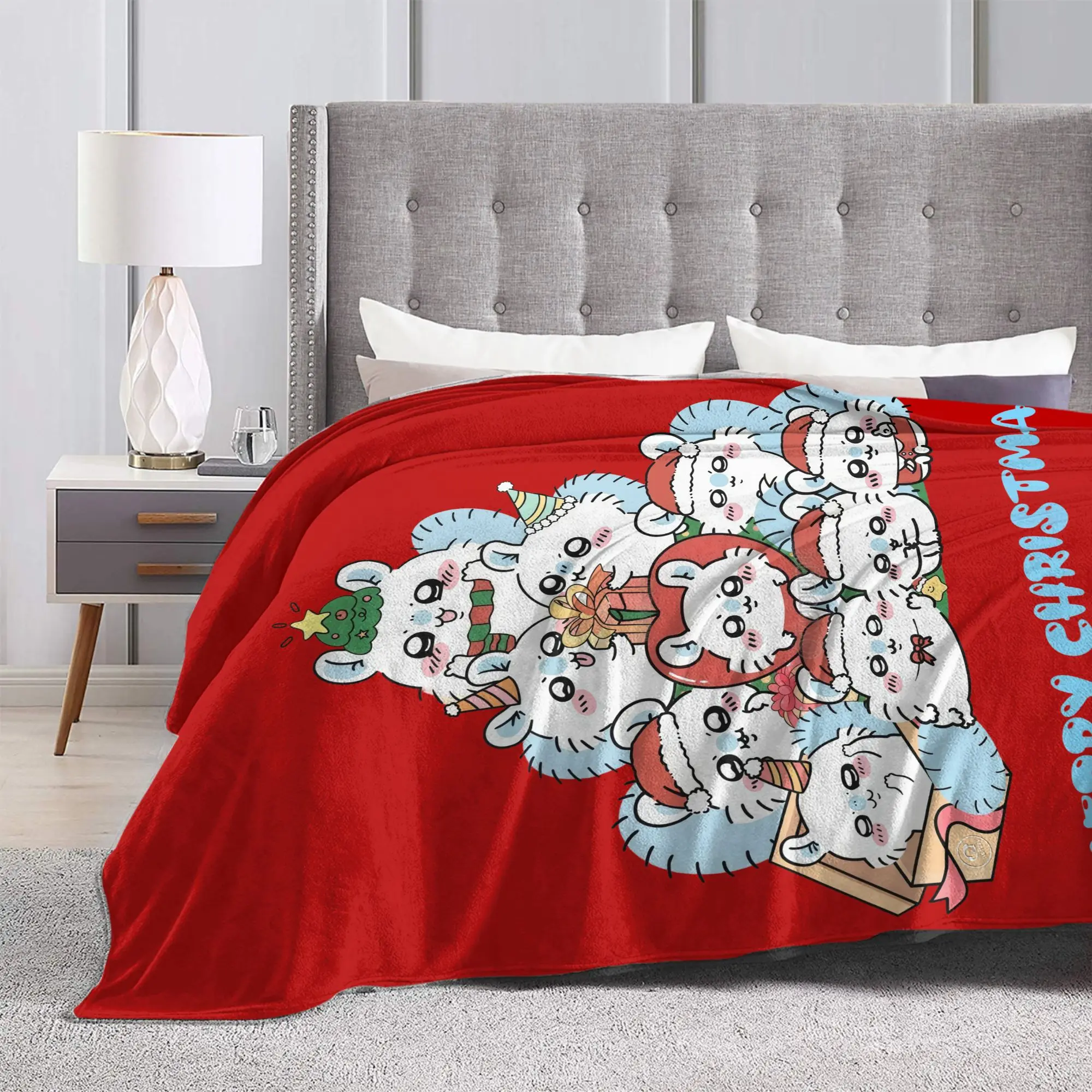 Momonga Kawaii C-Chiikawas عيد الميلاد بطانية المرجان الصوف أفخم لينة رمي البطانيات ل أريكة الفراش في الهواء الطلق يلقي #6