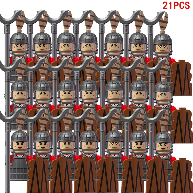 21Pcs Han Dynasty ทหาร Army Heavy Troopers Light Infantry อัศวินยุคกลางกลุ่มตัวเลขอาคารอิฐบล็อกปราสาทของเล่น