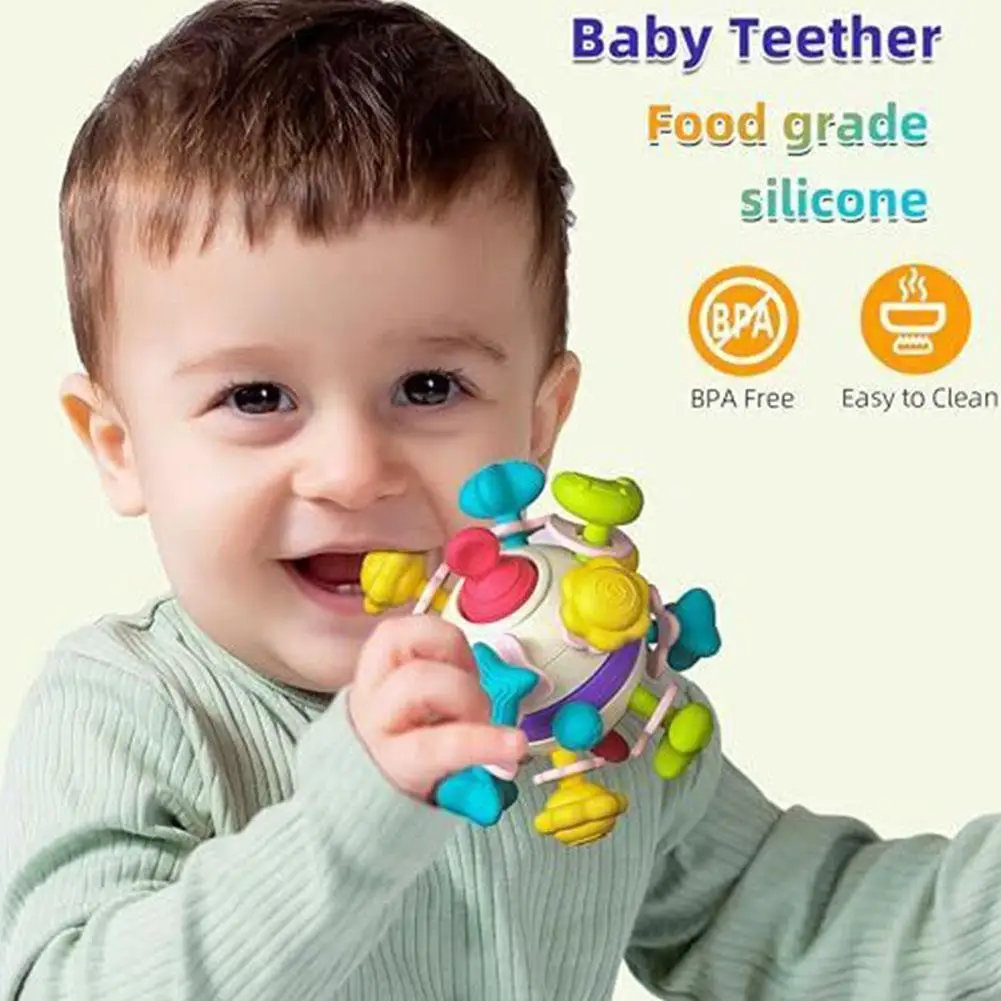 Brinquedo sensorial polvo rotativo para bebê, mordedores, brinquedos interativos, atividade de imprensa dedo, Fidget para 1, 2, 3 anos