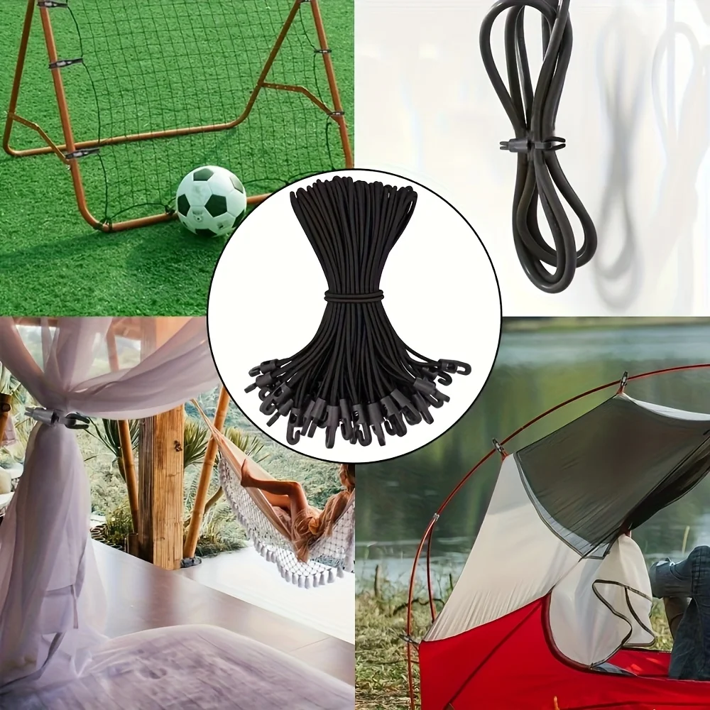 15pcs Short Elastic Hooks for Camping Tents 25cm Adjustable Tent Stakes for Outdoor Bungee Cord with Hooks Rubber Tensioner