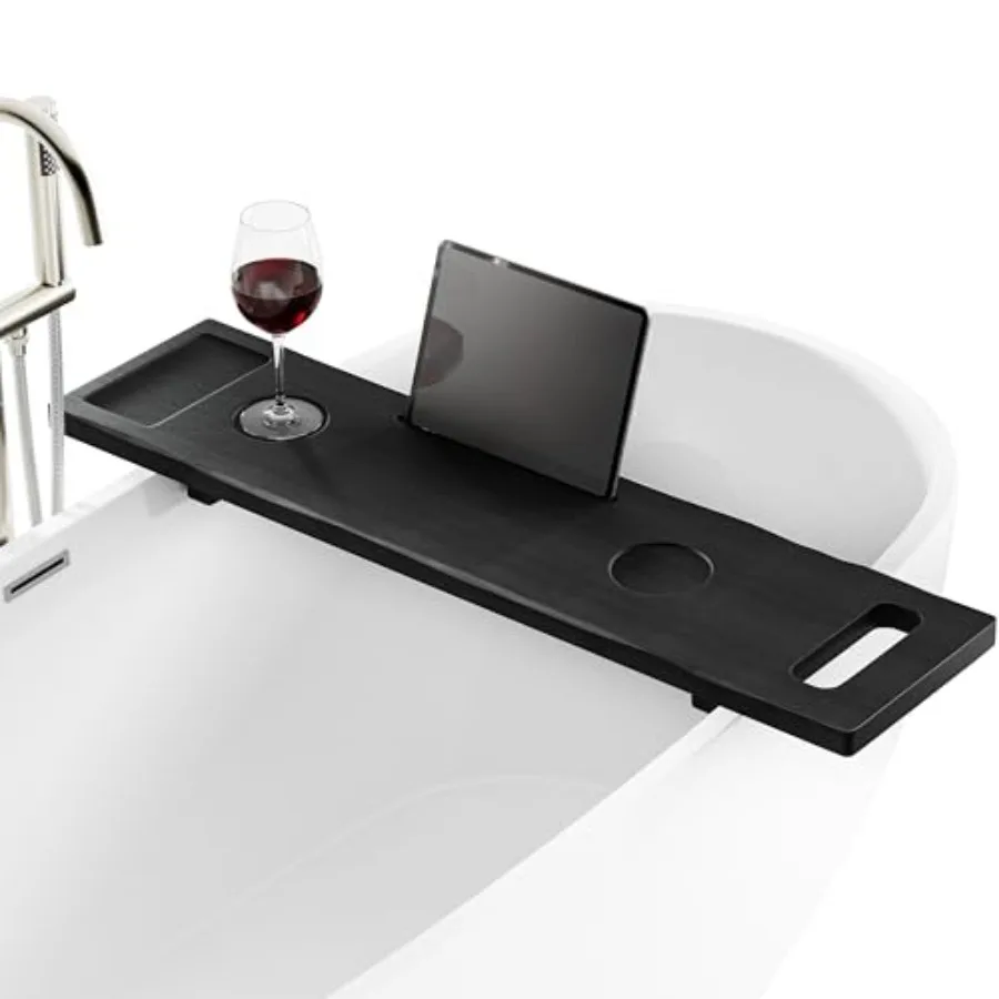 

Large Acacia Wood Bathtub Caddy Tray Table 39x9.8 Inch Anti-Tipping Sustainable Black Bath Tub Accessory Holder for Bath Tub