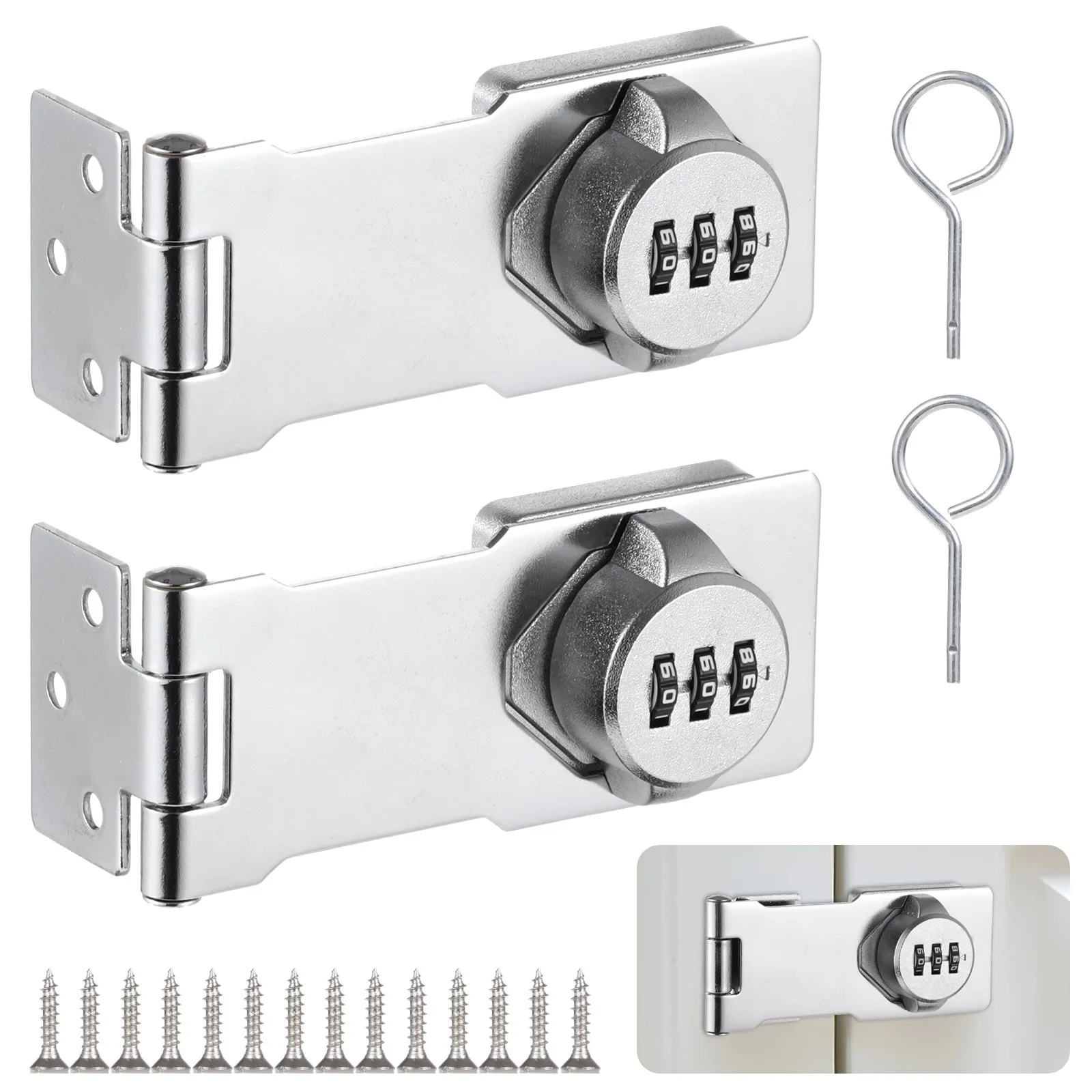 2Pcs 3-Digit Combination Hasp Locks Cabinet Password Hasp Lock Mechanical Password Rotary Latch Lock Security Slide Latch Lock