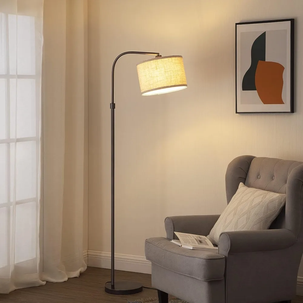 Arched Floor Lamp in Living Room, Vertical High-arc Lamp with Adjustable Linen Shading, Corner Minimalist Reading Lamp