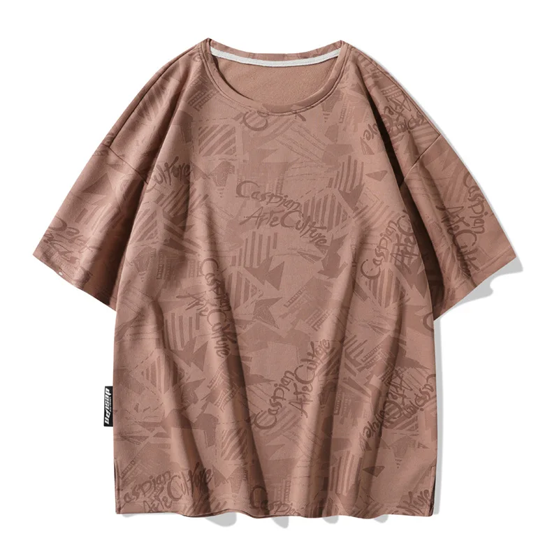 

Heavy cotton textured round neck short sleeved T-shirt with loose base, men's and women's plus fat plus size half sleeved T-shir