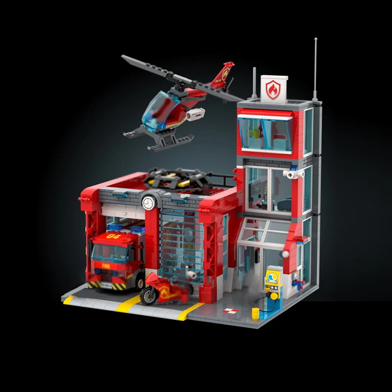 مدينة شارع عرض نموذج MOC قوالب بناء محطة إطفاء المدينة وحدات التكنولوجيا الهدايا عطلة تجميع ألعاب أطفال البدلة