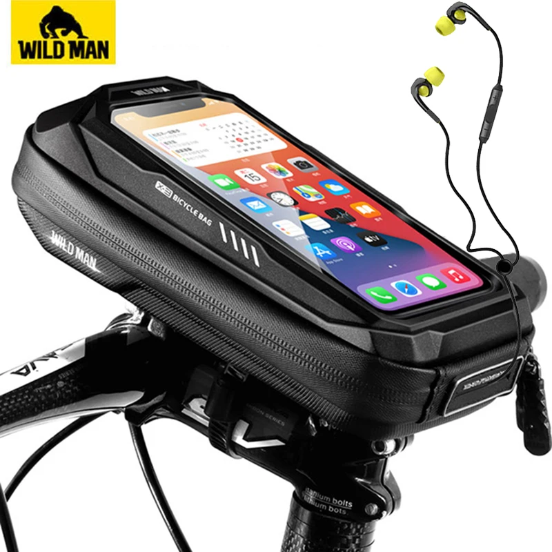 WILD MAN Hard Shell Bicycle Bag Reflective Rainproof Touch Screen Mobile Phone Case Bag Bike Top Tube Bag Bike Accessories