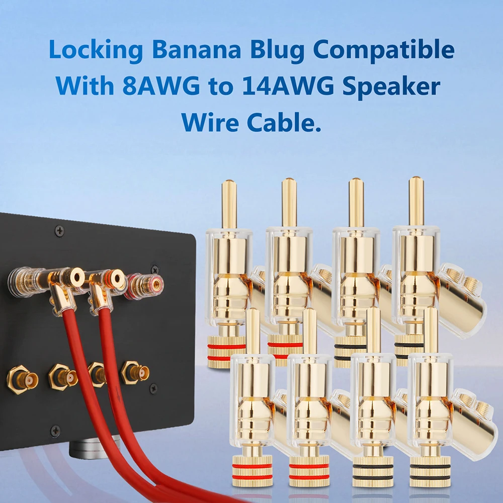 BA1403G/R HiFi 24K Gold/Rhodium Plated Audio Banana Plug Connector Speaker Cable Accessory 45 Degree Lock Screw Free Welding