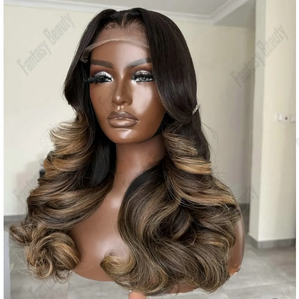 

Natural Black Ombre Honey Blonde 5x5HD Lace Wigs Full Lace Wigs Human Hair Body Wave Glueless Pre Plucked 13x6 Lace Front Wigs