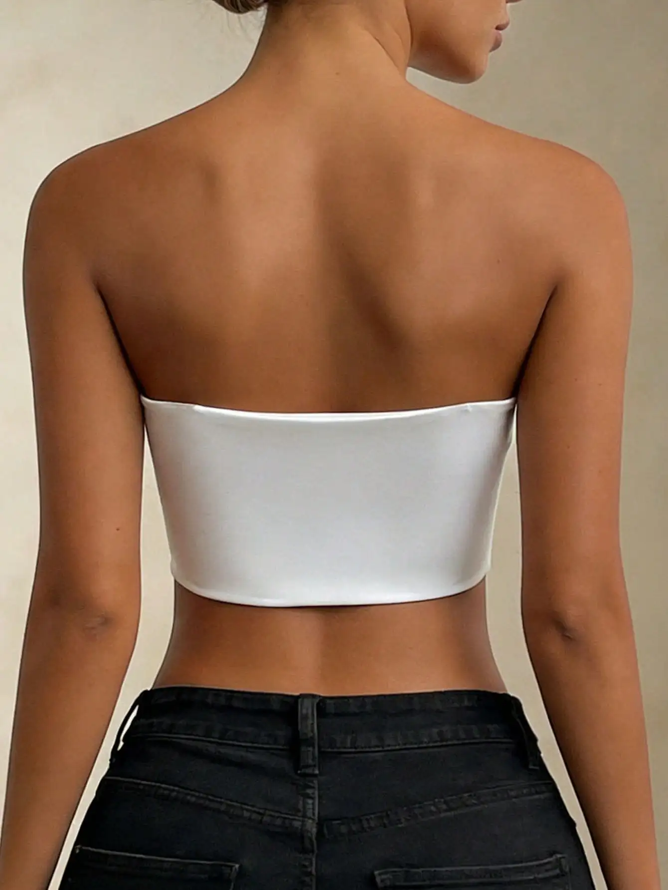 Women Crop Tube Top Strapless Solid for Bandeau Top Casual Sexy Street Basics White Summer Outfits White